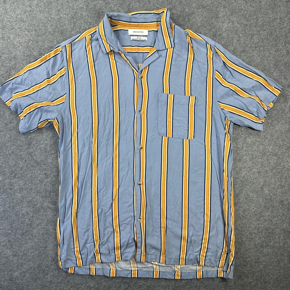 Urban Outfitters Shirt Mens Medium Blue Stripe Short Sleeve Button Up Casual